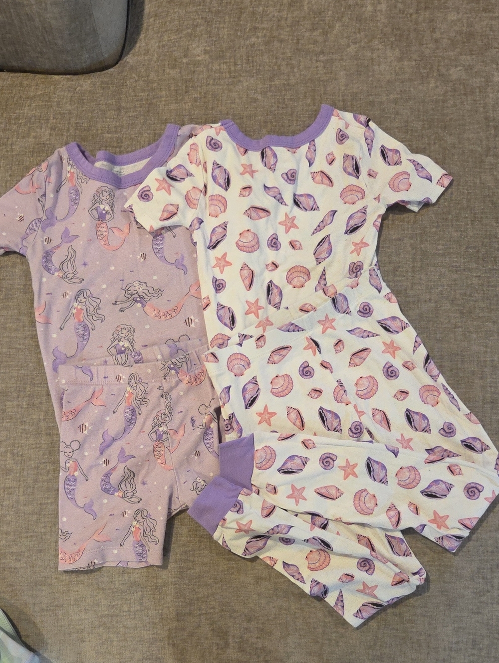 Girls' Mermaid & Seashell Short Sleeve Pajama Sets - Lavender/White